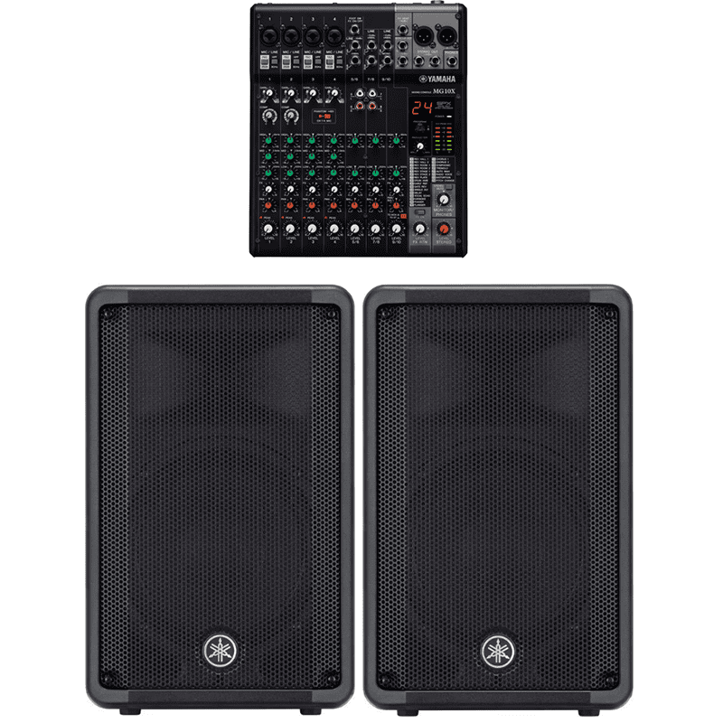Yamaha DBR10 700w Powered Loudspeaker Pair + MG10X Mixing Console