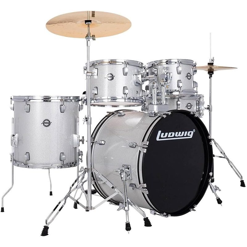 Ludwig Accent Fuse 5-Pc Drum kit w/Cymbals + Hardware - Silver Foil