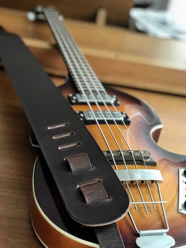 Liam's Adjustable Leather Bass Guitar Strap (extra wide - 8cm) - Dark Brown