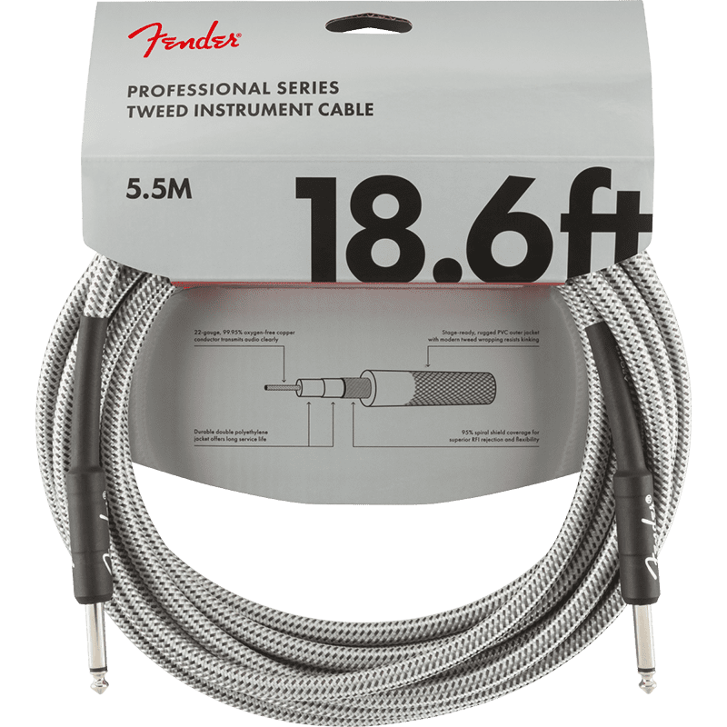 Fender Professional 18,6ft Instrument Cable - White Tweed