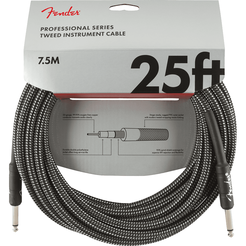 Fender Professional 25ft Instrument Cable - Gray Tweed