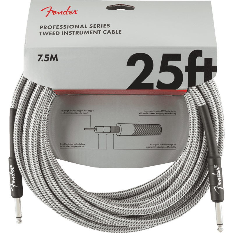 Fender Professional 25ft Instrument Cable - White Tweed