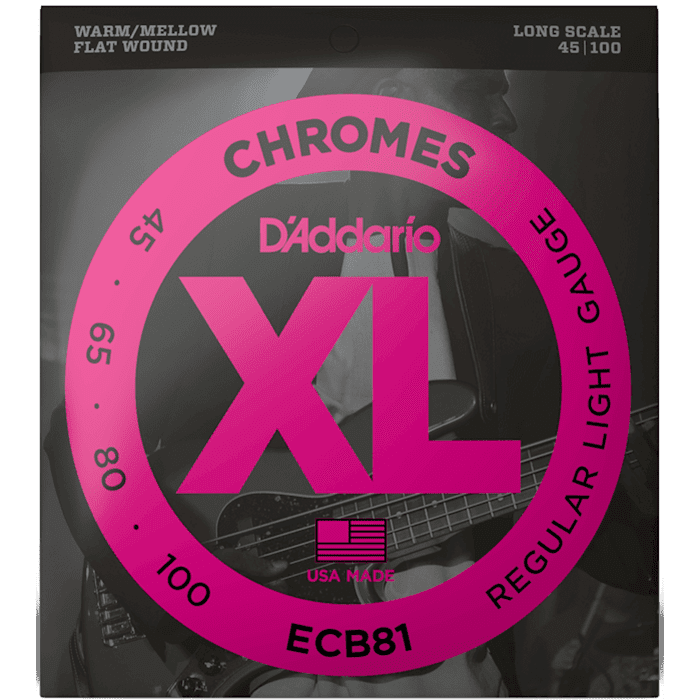 D'addario Chromes ECB81 45-100 Regular Light Flat Wound Bass Guitar Strings