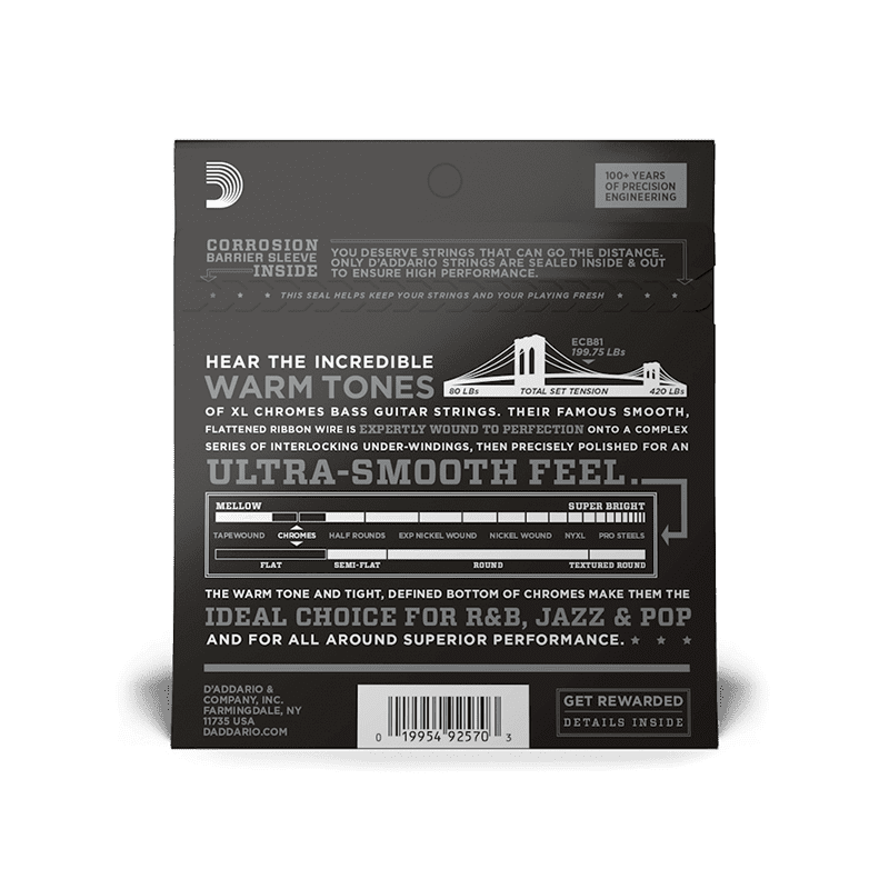D'addario Chromes ECB81 45-100 Regular Light Flat Wound Bass Guitar Strings - Image 3