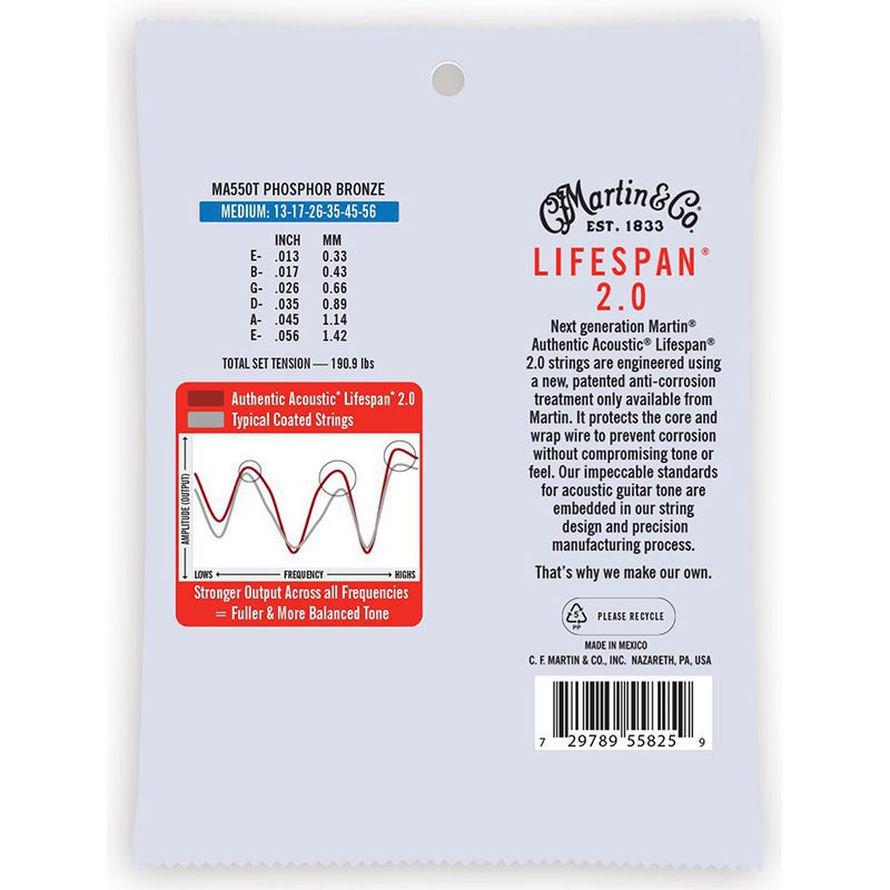 Martin Authentic Acoustic Lifespan 2.0 Phosphor Bronze Guitar Strings - Medium - 13-56 - Image 4