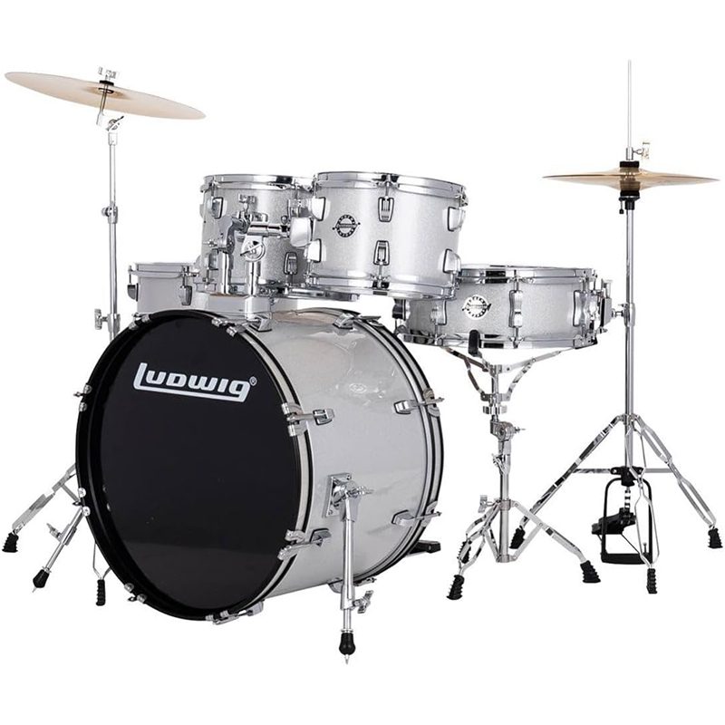 Ludwig Accent Fuse 5-Pc Drum kit w/Cymbals + Hardware - Silver Foil - Image 5