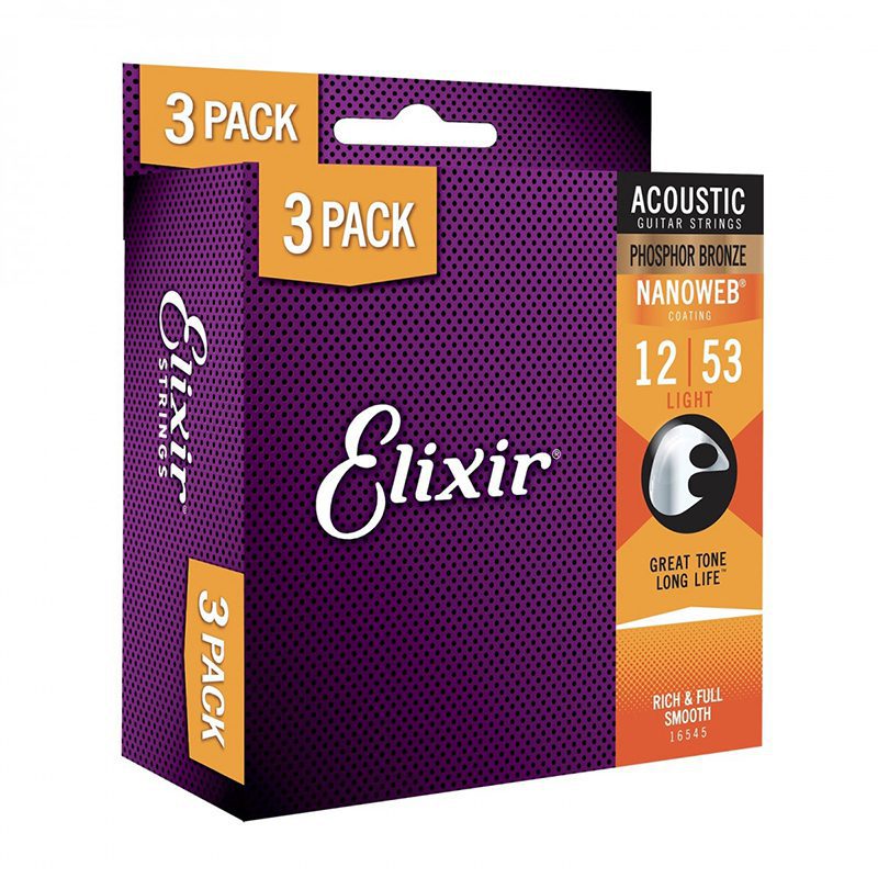 Elixir 3-Pack - Light (.12-.53) Acoustic Phosphor Bronze w/NANOWEB Coating