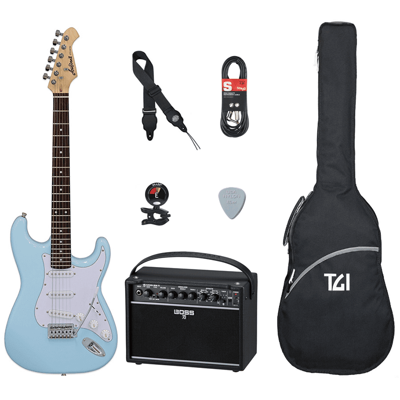 Aria STG-003/BOSS KATANA MINI X Guitar Pack - Sonic Blue